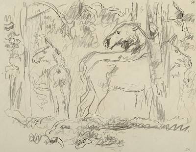 Robert Hainard - Trois élans (croquis) - Copyright Fondation Hainard