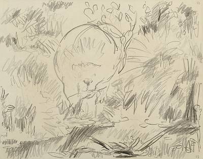 Robert Hainard - Castor traînant une branche (croquis) - Copyright Fondation Hainard