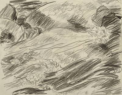 Robert Hainard - Castor remontant un rapide (croquis) - Copyright Fondation Hainard