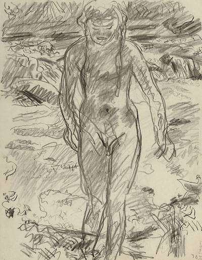 Robert Hainard - Jeune fille au bord de la rivière (croquis) - Copyright Fondation Hainard