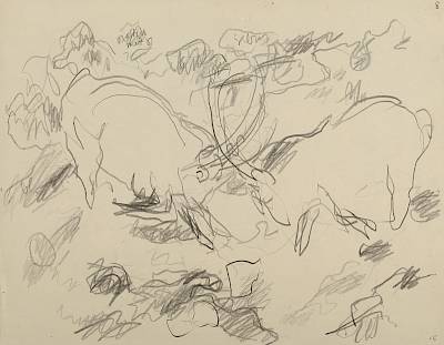 Robert Hainard - Combat de bouquetins (croquis) - Copyright Fondation Hainard
