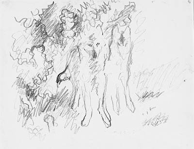 Robert Hainard - Couple de loups à l'aube (croquis) - Copyright Fondation Hainard