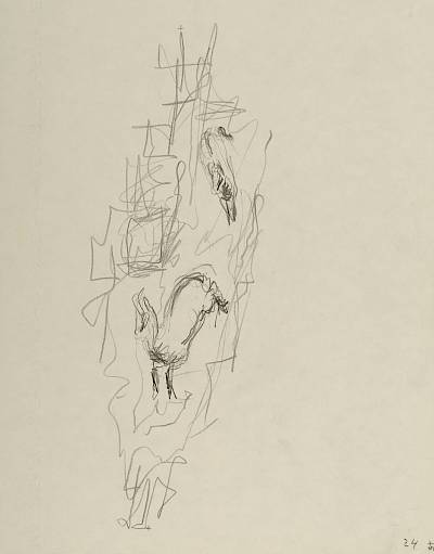 Robert Hainard - Chamois, femelle et jeune, dévalant (croquis) - Copyright Fondation Hainard