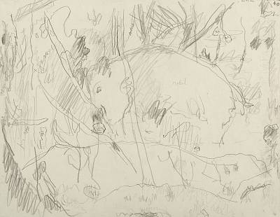 Robert Hainard - Solitaire frottant ses défenses (croquis) - Copyright Fondation Hainard