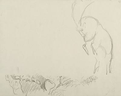 Robert Hainard - Combat de bouquetins II (croquis) - Copyright Fondation Hainard