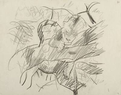 Robert Hainard - Lion endormi sur un arbre (croquis) - Copyright Fondation Hainard