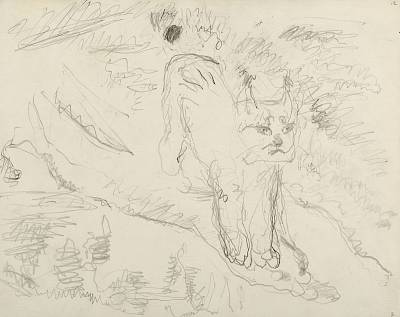 Robert Hainard - Lynx d'Espagne devant la flaque (croquis) - Copyright Fondation Hainard