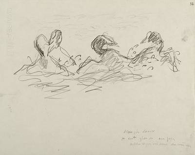 Robert Hainard - Double combat de foulques (croquis) - Copyright Fondation Hainard