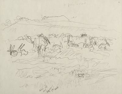 Robert Hainard - Troupe d'oryx et Kilimandjaro (croquis) - Copyright Fondation Hainard