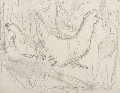 Robert Hainard - Grand coq et deux poules (croquis) - Copyright Fondation Hainard