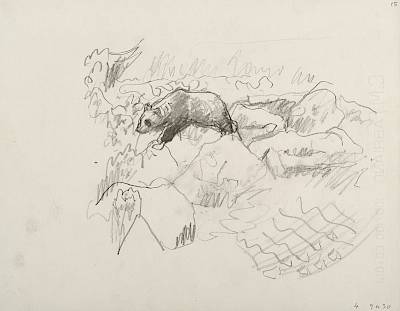 Robert Hainard - Ours au bord du lac (croquis) - Copyright Fondation Hainard