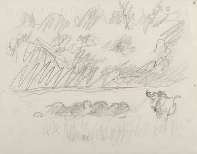 Robert Hainard - Sangliers sur l'éteule II (croquis) - Copyright Fondation Hainard