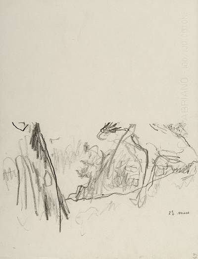Robert Hainard - Deux renards sortent du terrier (croquis) - Copyright Fondation Hainard