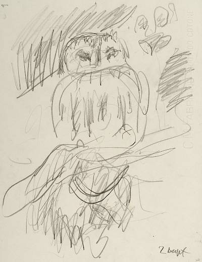 Robert Hainard - Hulotte intriguée (croquis) - Copyright Fondation Hainard