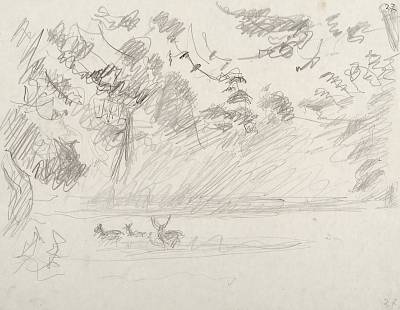 Robert Hainard - Aurore et combat de cerfs (croquis) - Copyright Fondation Hainard