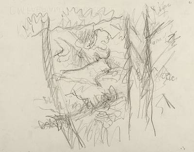 Robert Hainard - Chamois traversant le traversant (croquis) - Copyright Fondation Hainard