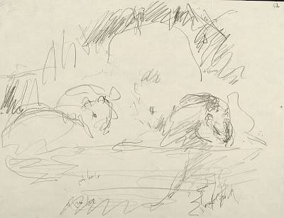 Robert Hainard - Famille de castors (croquis) - Copyright Fondation Hainard