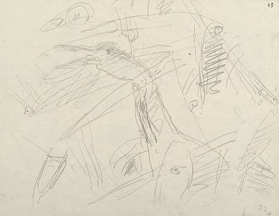 Robert Hainard - Héron avalant un poisson (croquis) - Copyright Fondation Hainard
