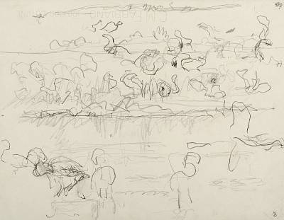 Robert Hainard - La colonie de flamants (croquis) - Copyright Fondation Hainard