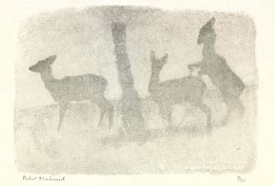 Robert Hainard - Trois chevreuils dans le brouillard - Copyright Fondation Hainard