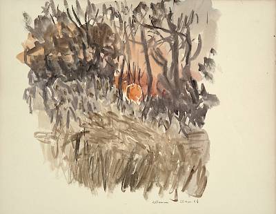 Robert Hainard - Coucher de soleil derrière les bois - Copyright Fondation Hainard