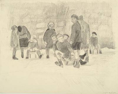 Robert Hainard - Lugeurs (dessin) - Copyright Fondation Hainard