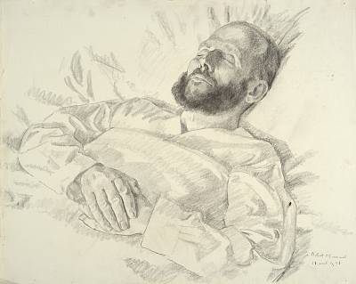 Robert Hainard - Philippe Hainard sur son lit de mort (dessin) - Copyright Fondation Hainard